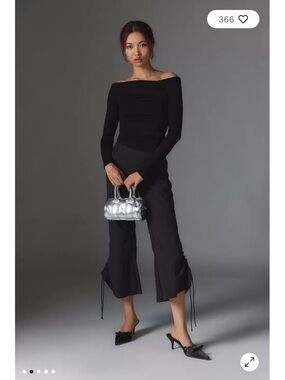 Silence + Noise Hayley Cropped Kick-Flare Pant Nylon Cinched Cropped Black 6